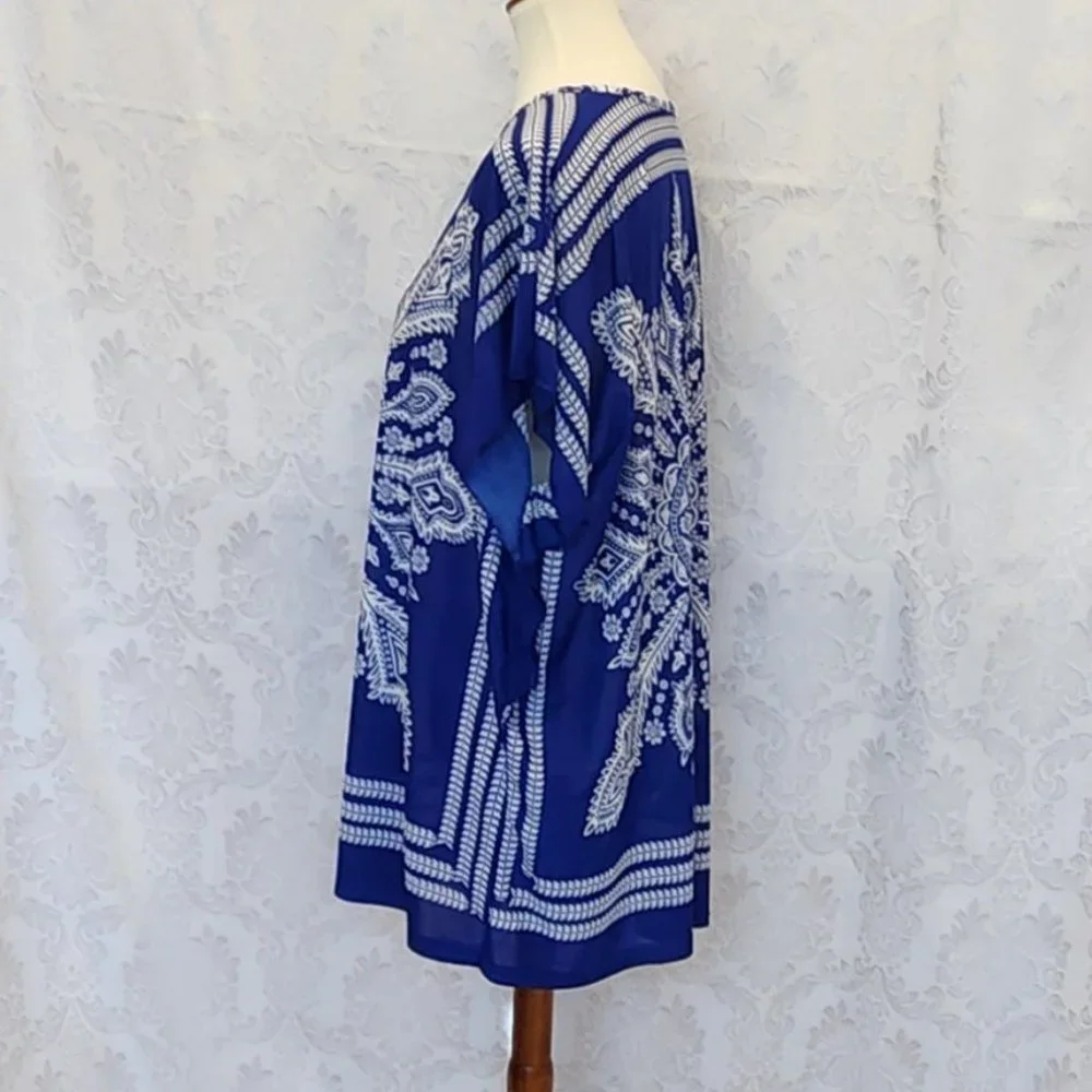 Blue & White Tunic Top/Swim Suit Cover Up